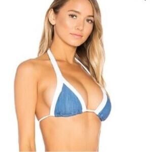 Seafolly | Block Party Slide Triangle Bikini Top Denim Blue White US 6
